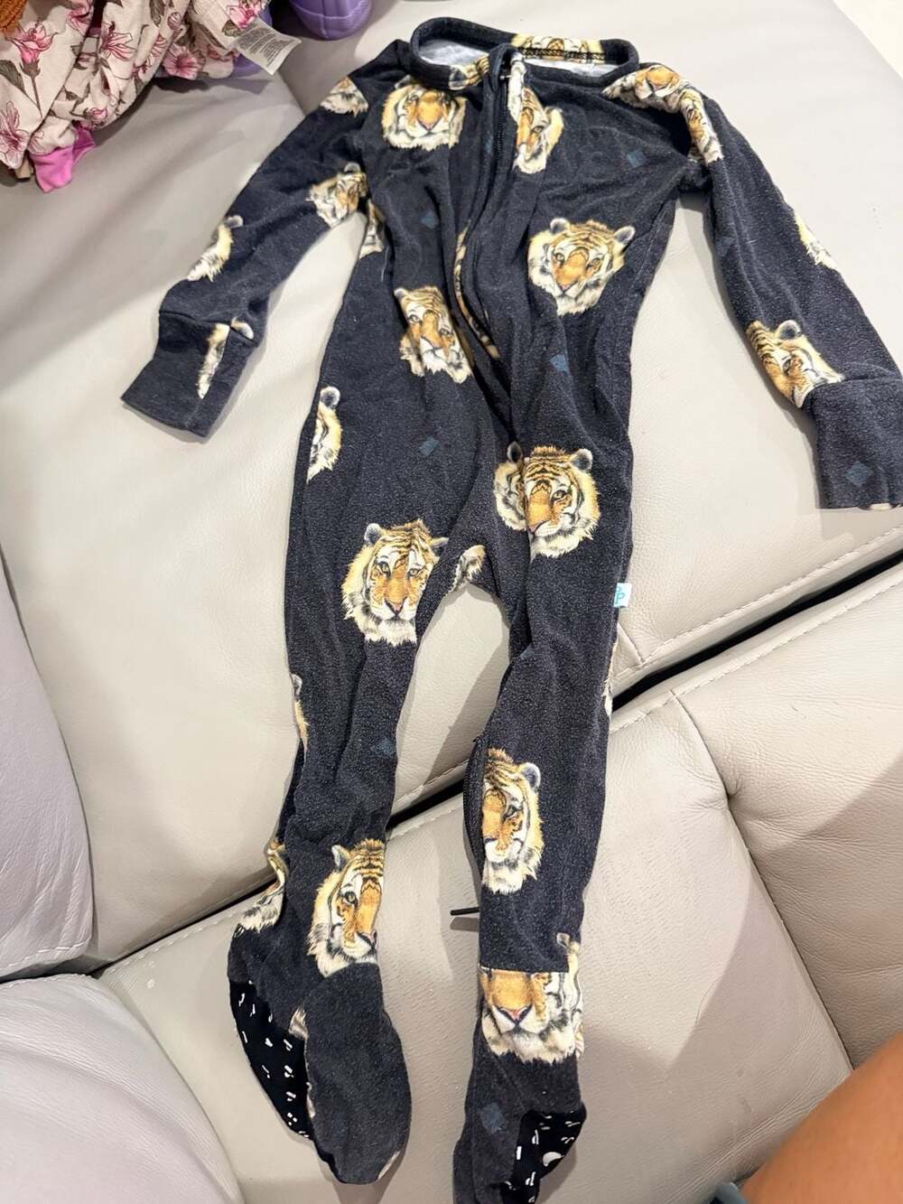 Posh Peanut Tiger Footie Pajamas 6-9 Months Black Bamboo Blend
